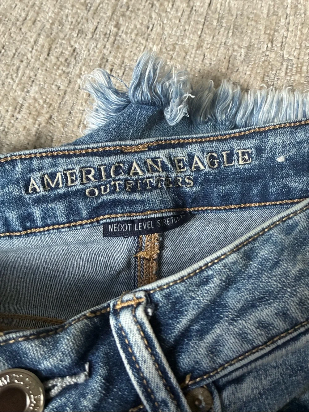 American Eagle Outfitters Frayed Distressed Denim Shorts - Blue